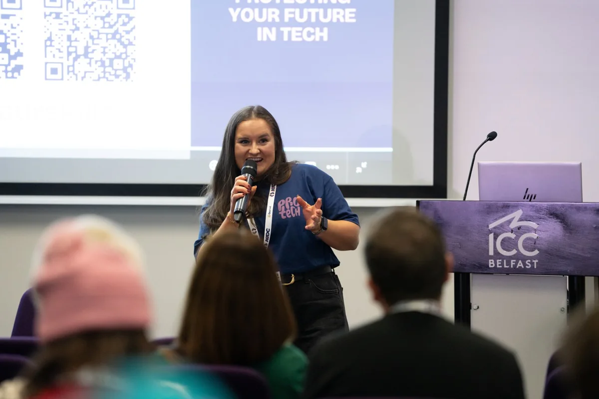 Katie facilitating a workshop at ICC Belfast